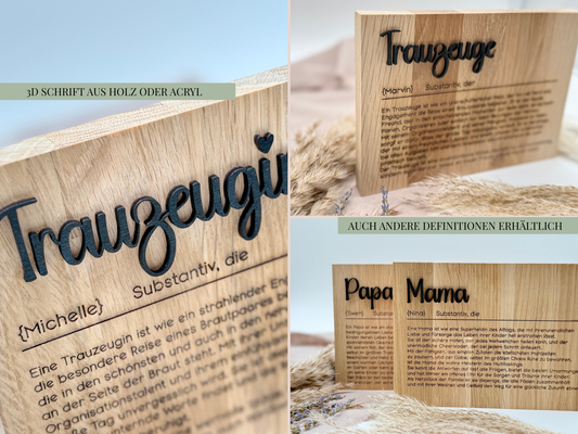 Holzschild „Trauzeugin“ – Personalisiertes Geschenk & besondere Frage zur Hochzeit