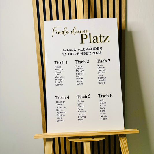 Sitzplan Hochzeit Acryl – Elegantes Design „Paris“ 3D für 50 - 100 Personen