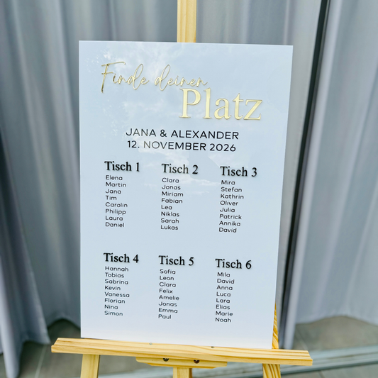 Sitzplan Hochzeit Acryl – Elegantes Design „Paris“ 3D für 50 - 100 Personen