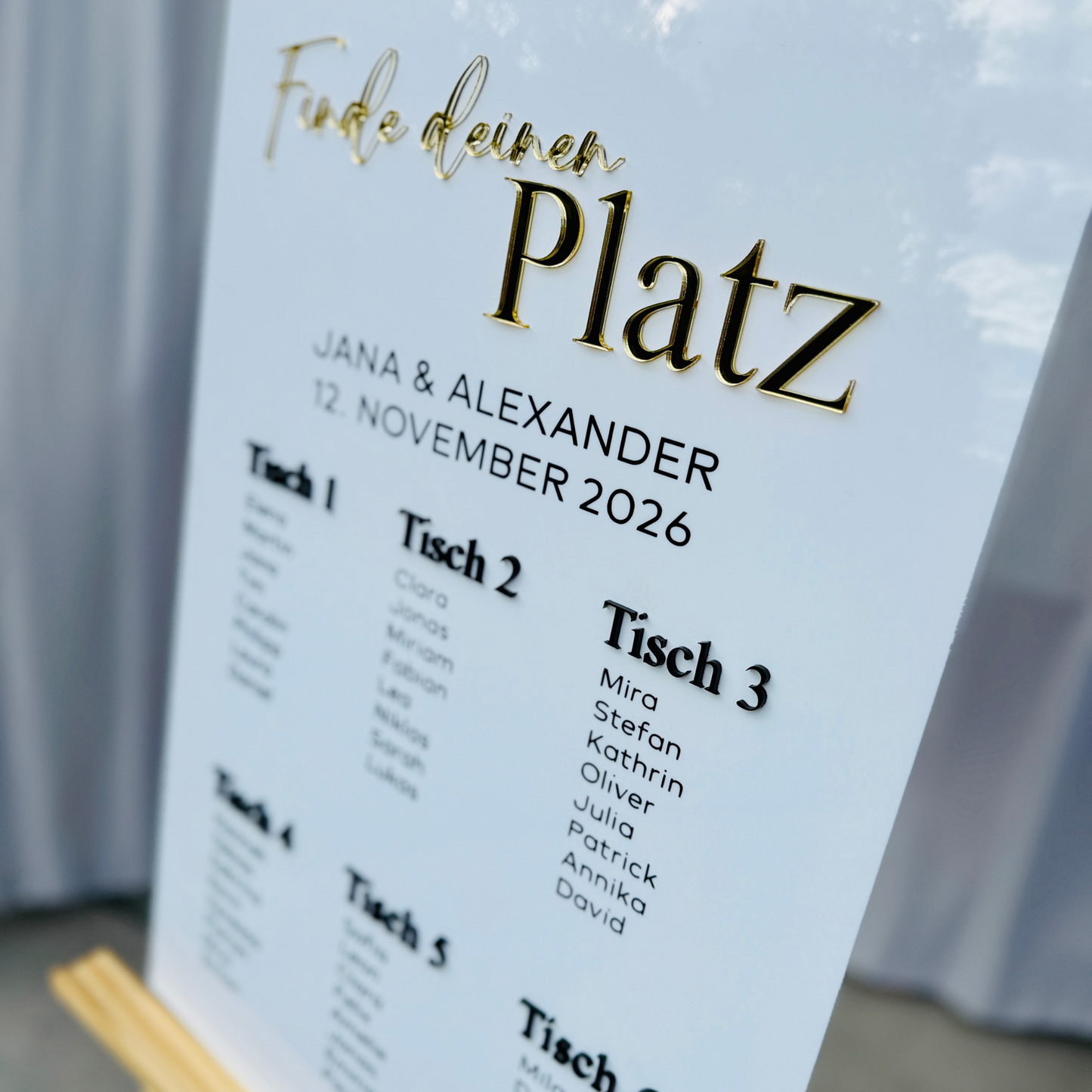 Sitzplan Hochzeit Acryl – Elegantes Design „Paris“ 3D für 50 - 100 Personen