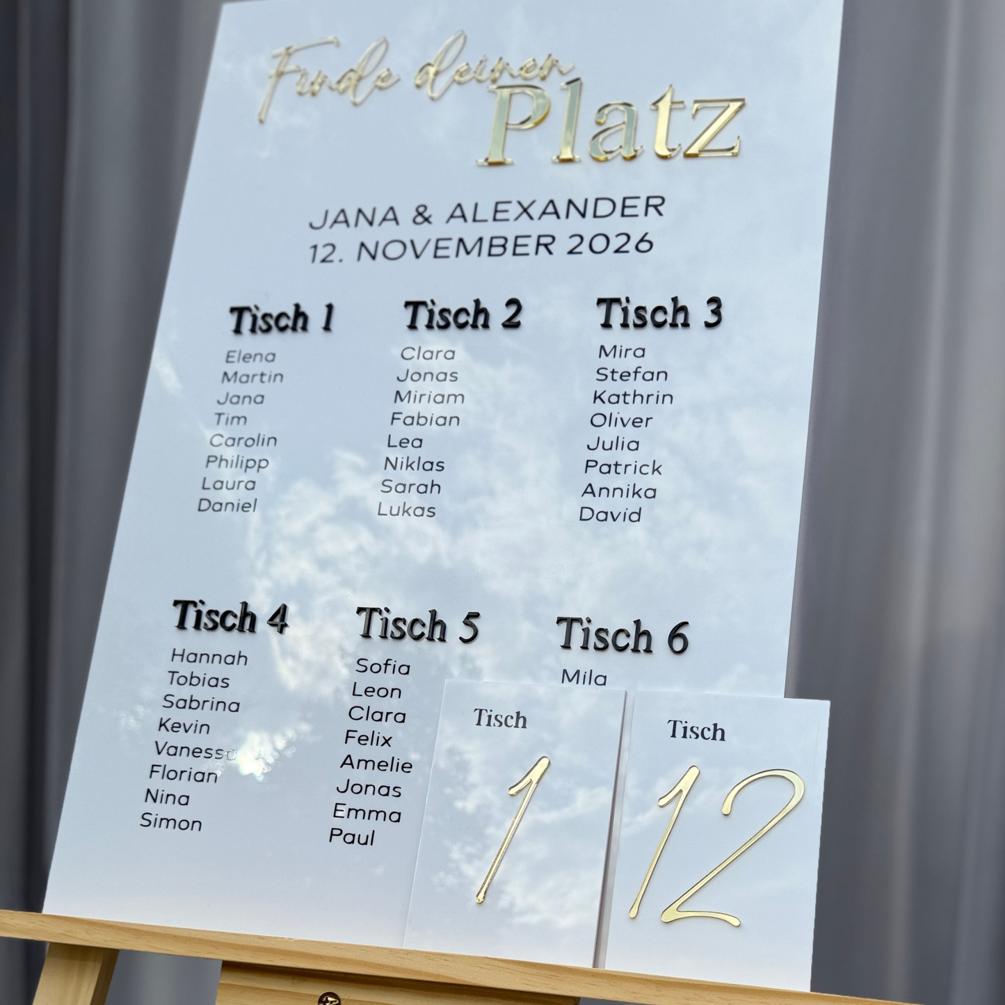 Sitzplan Hochzeit Acryl – Elegantes Design „Paris“ 3D für 50 - 100 Personen