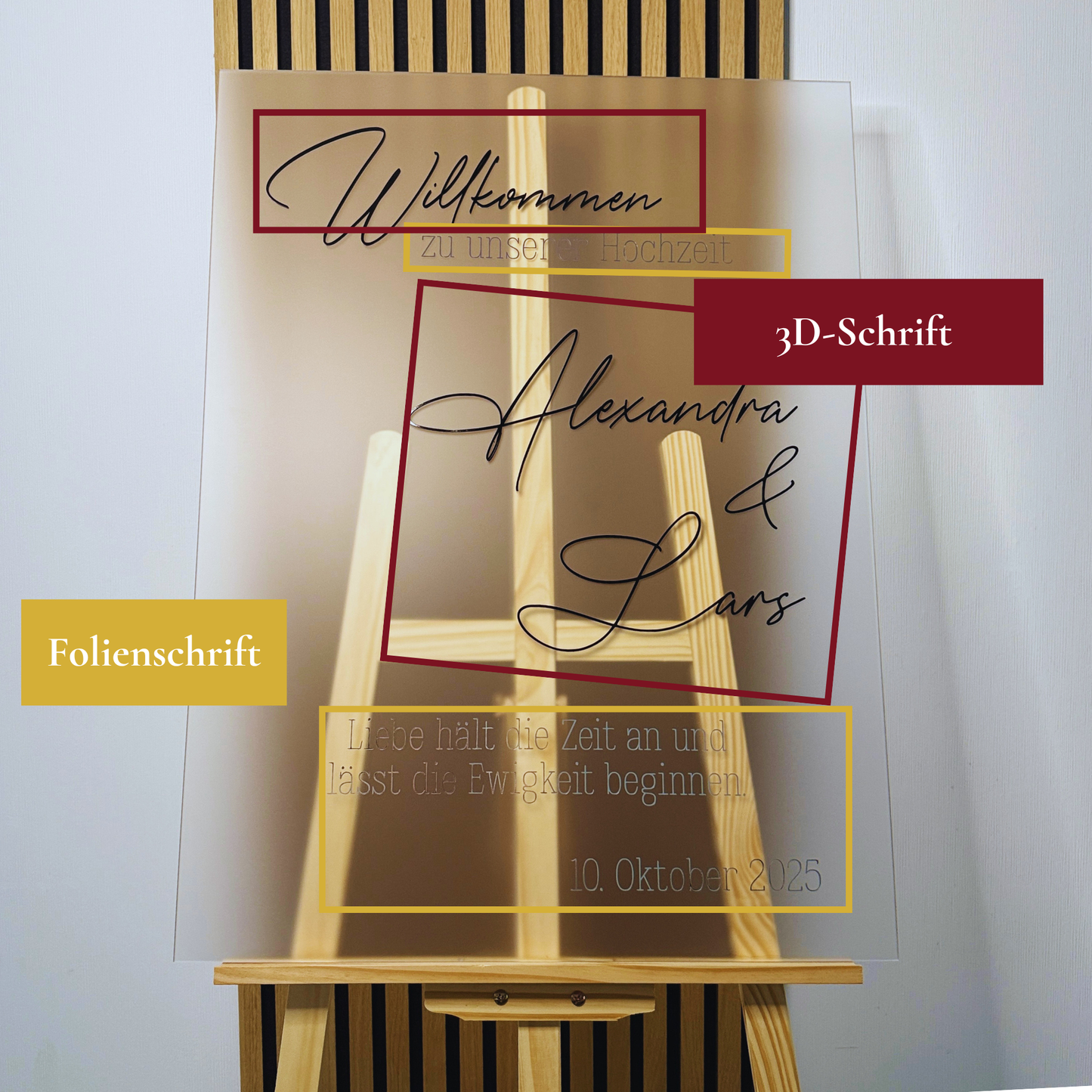 Willkommensschild Hochzeit "Oslo" | Acrylschild mit 3D-Schrift | Modern & minimalistisch - 80 x 60 cm