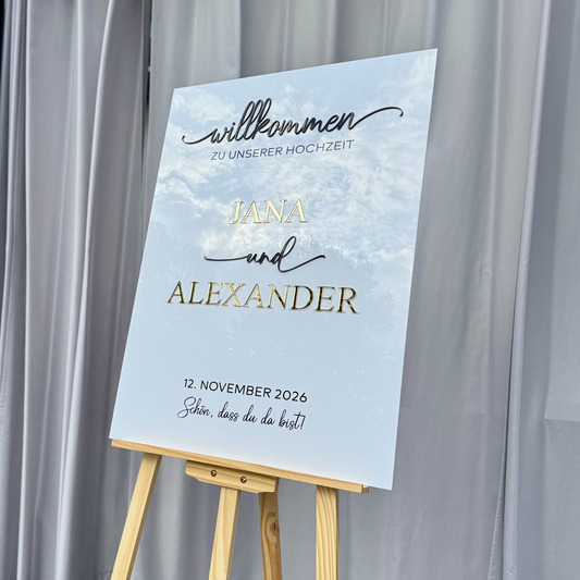 Willkommensschild Hochzeit "Paris" Acryl 3D – Elegantes Design - 80 x 60 cm