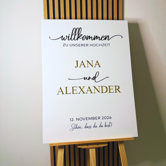 Willkommensschild Hochzeit "Paris" Acryl 3D – Elegantes Design - 80 x 60 cm