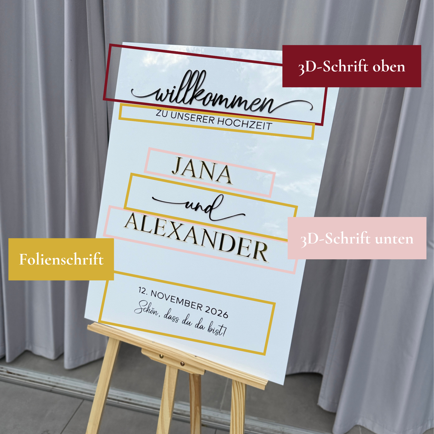 Willkommensschild Hochzeit "Paris" Acryl 3D – Elegantes Design - 80 x 60 cm