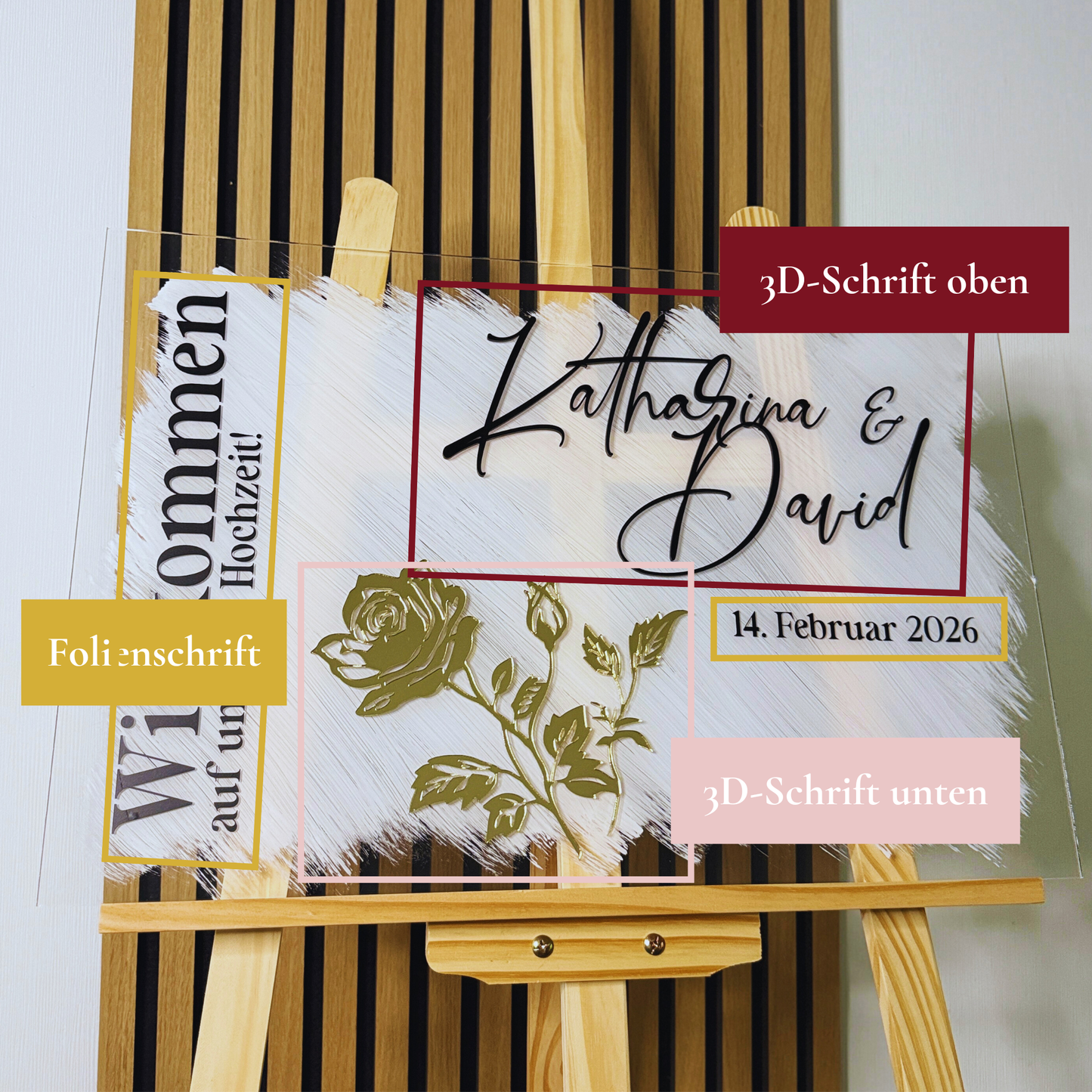 Willkommensschild Hochzeit Acryl 3D – verspielt Design „Wien“ - 80 x 60 cm