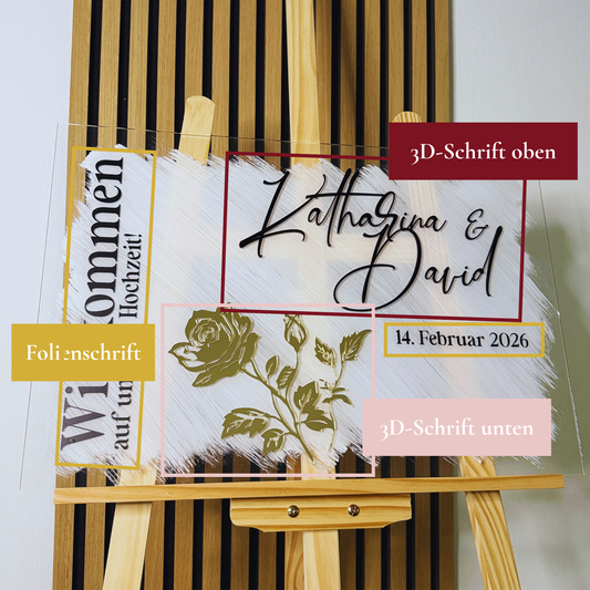 Willkommensschild Hochzeit Acryl 3D – verspielt Design „Wien“ - 80 x 60 cm