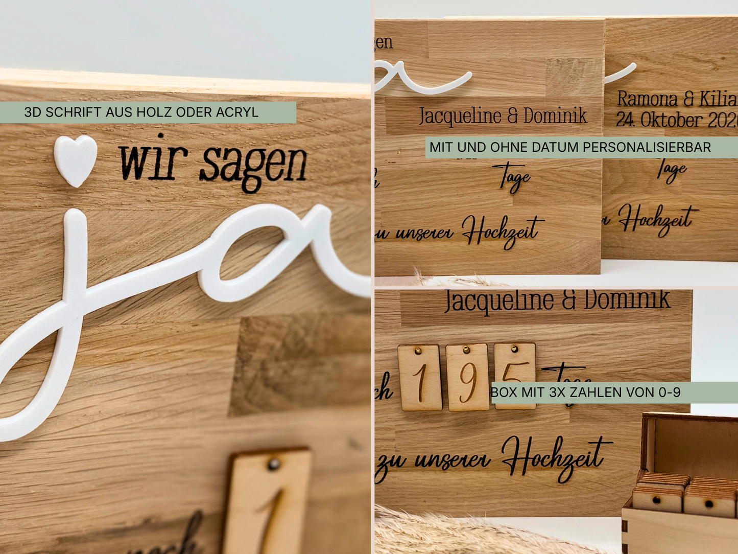 Personalisierter Hochzeits-Countdown aus Holz – Verlobungsgeschenk & Partner Geschenk