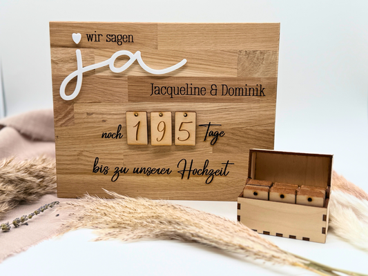 Personalisierter Hochzeits-Countdown aus Holz – Verlobungsgeschenk & Partner Geschenk