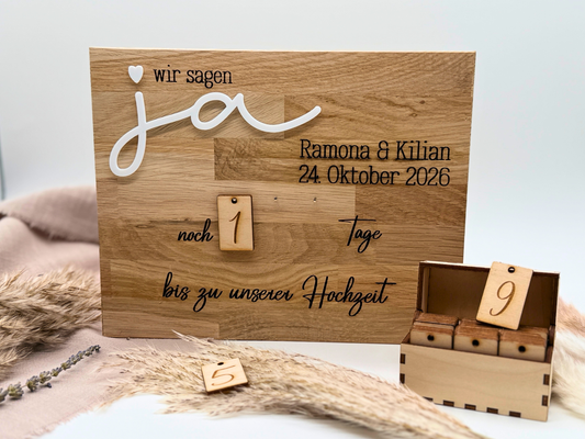 Personalisierter Hochzeits-Countdown aus Holz – Verlobungsgeschenk & Partner Geschenk