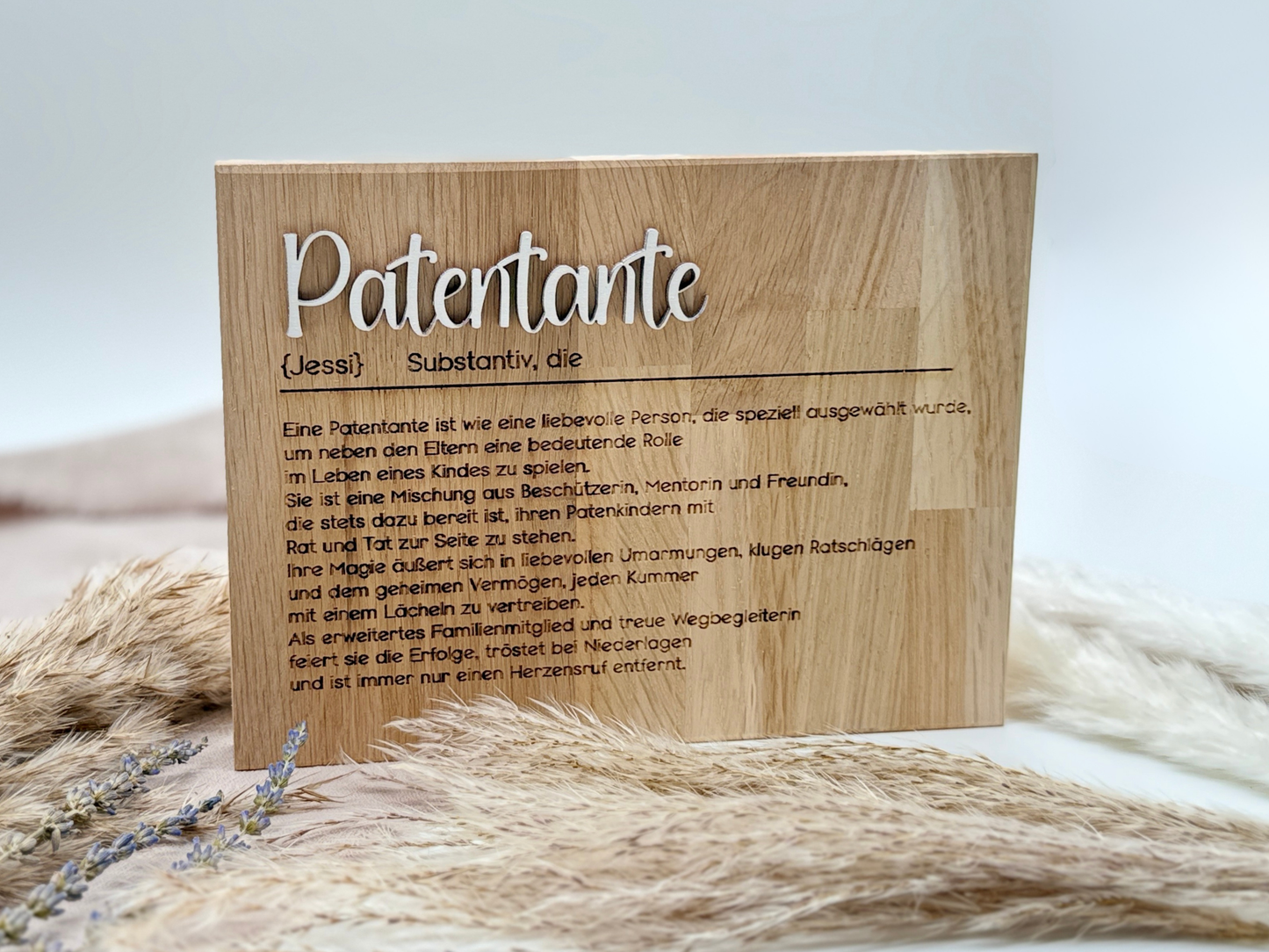 Holzschild „Patentante“ – Personalisiertes Geschenk zur Schwangerschaft oder Taufe