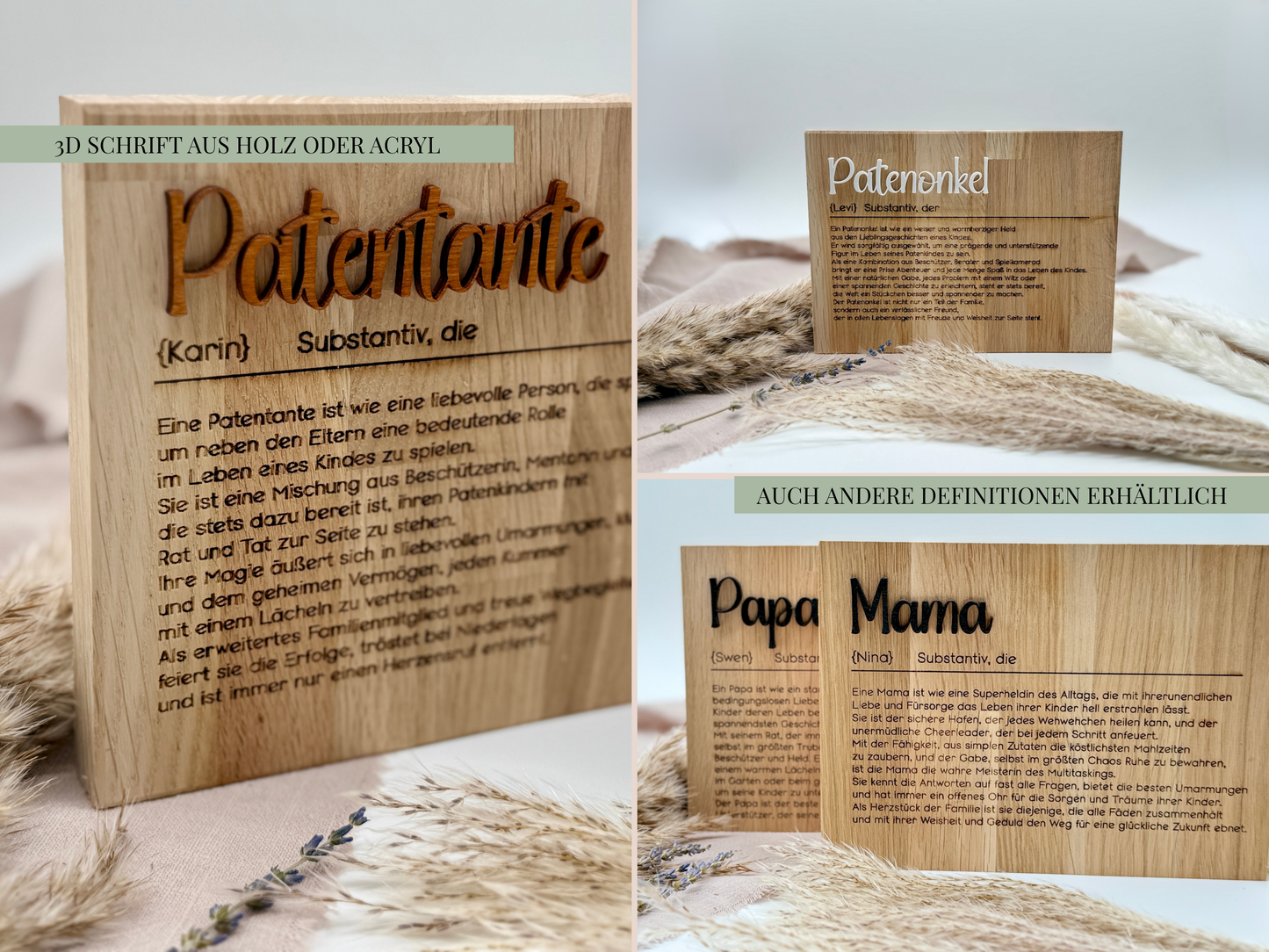Holzschild „Patentante“ – Personalisiertes Geschenk zur Schwangerschaft oder Taufe