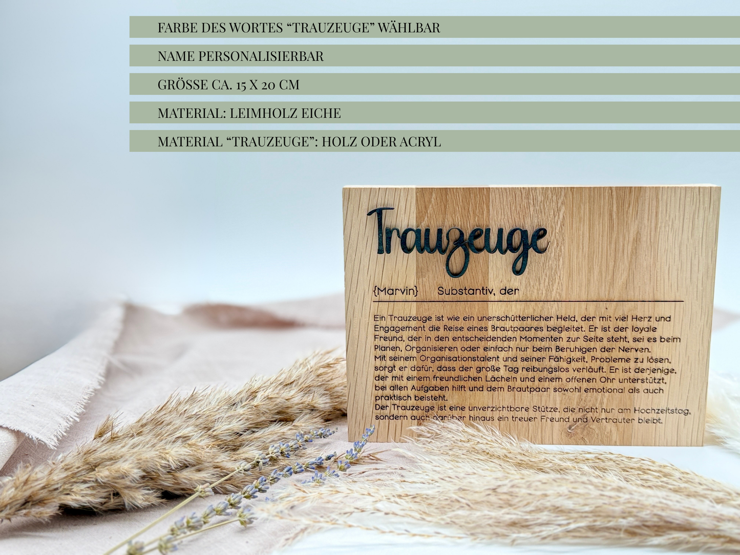 Holzschild „Trauzeuge“ – Personalisiertes Geschenk & besondere Frage zur Hochzeit