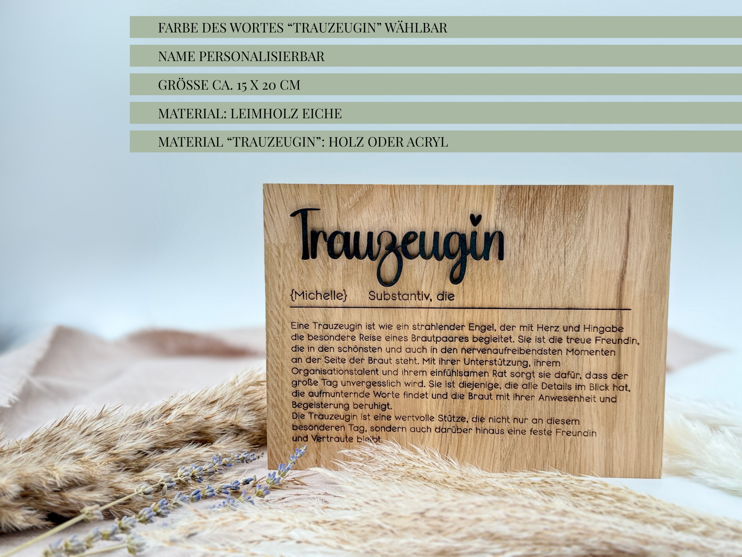 Holzschild „Trauzeugin“ – Personalisiertes Geschenk & besondere Frage zur Hochzeit