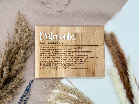 Holzschild „Patenonkel“ – Personalisiertes Geschenk zur Taufe & Überraschung zur Patenschaft