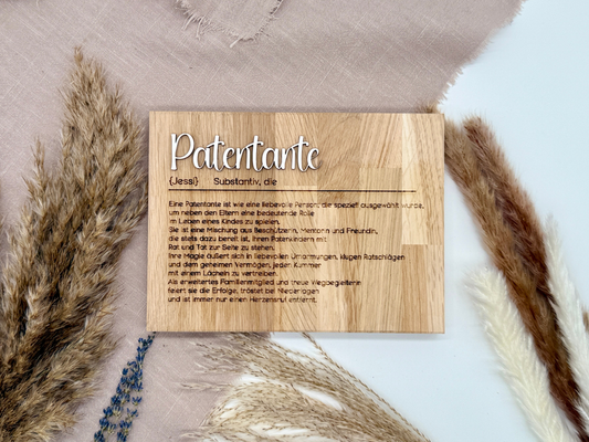 Holzschild „Patentante“ – Personalisiertes Geschenk zur Schwangerschaft oder Taufe